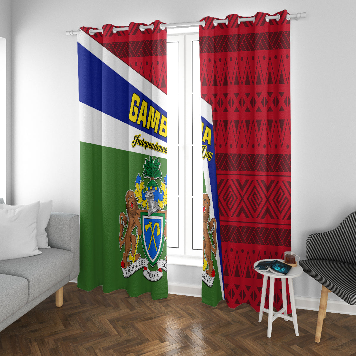 Gambia Independence Day Window Curtain Coat Of Arms African Pattern - Wonder Print Shop