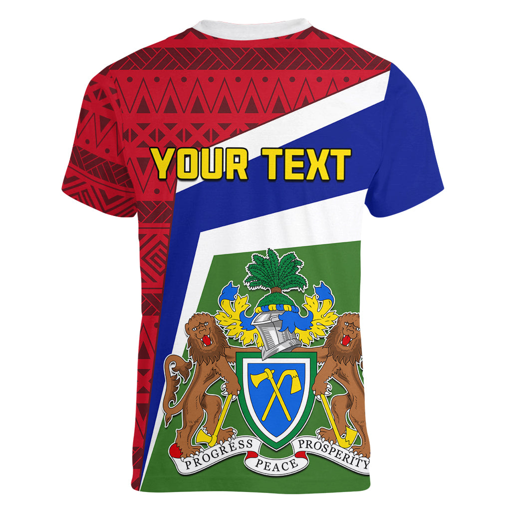 Gambia Independence Day Women V Neck T Shirt Coat Of Arms African Pattern - Wonder Print Shop