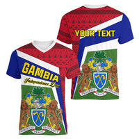Gambia Independence Day Women V Neck T Shirt Coat Of Arms African Pattern - Wonder Print Shop