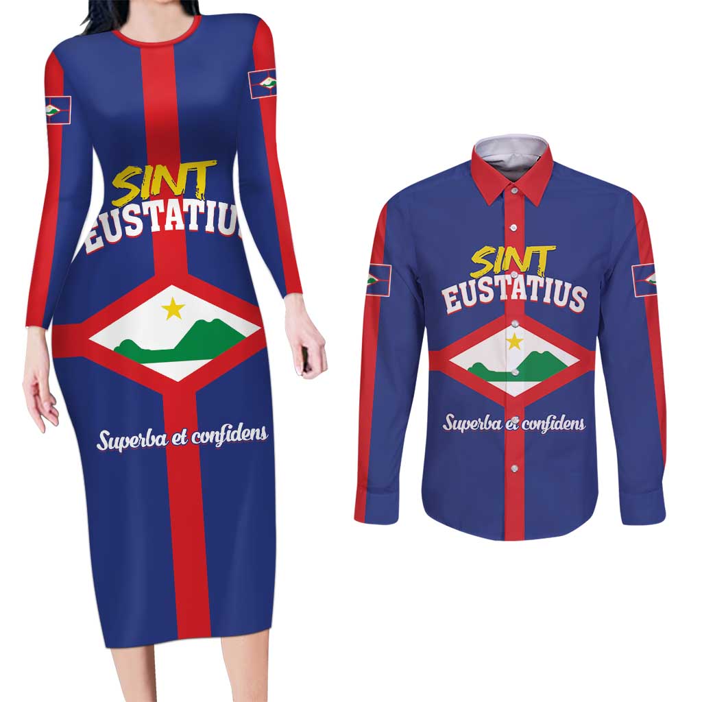 Personalized Sint Eustatius Couples Matching Long Sleeve Bodycon Dress and Long Sleeve Button Shirt Statia Superba et Confidens
