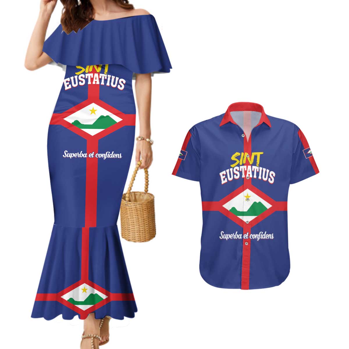 Personalized Sint Eustatius Couples Matching Mermaid Dress and Hawaiian Shirt Statia Superba et Confidens