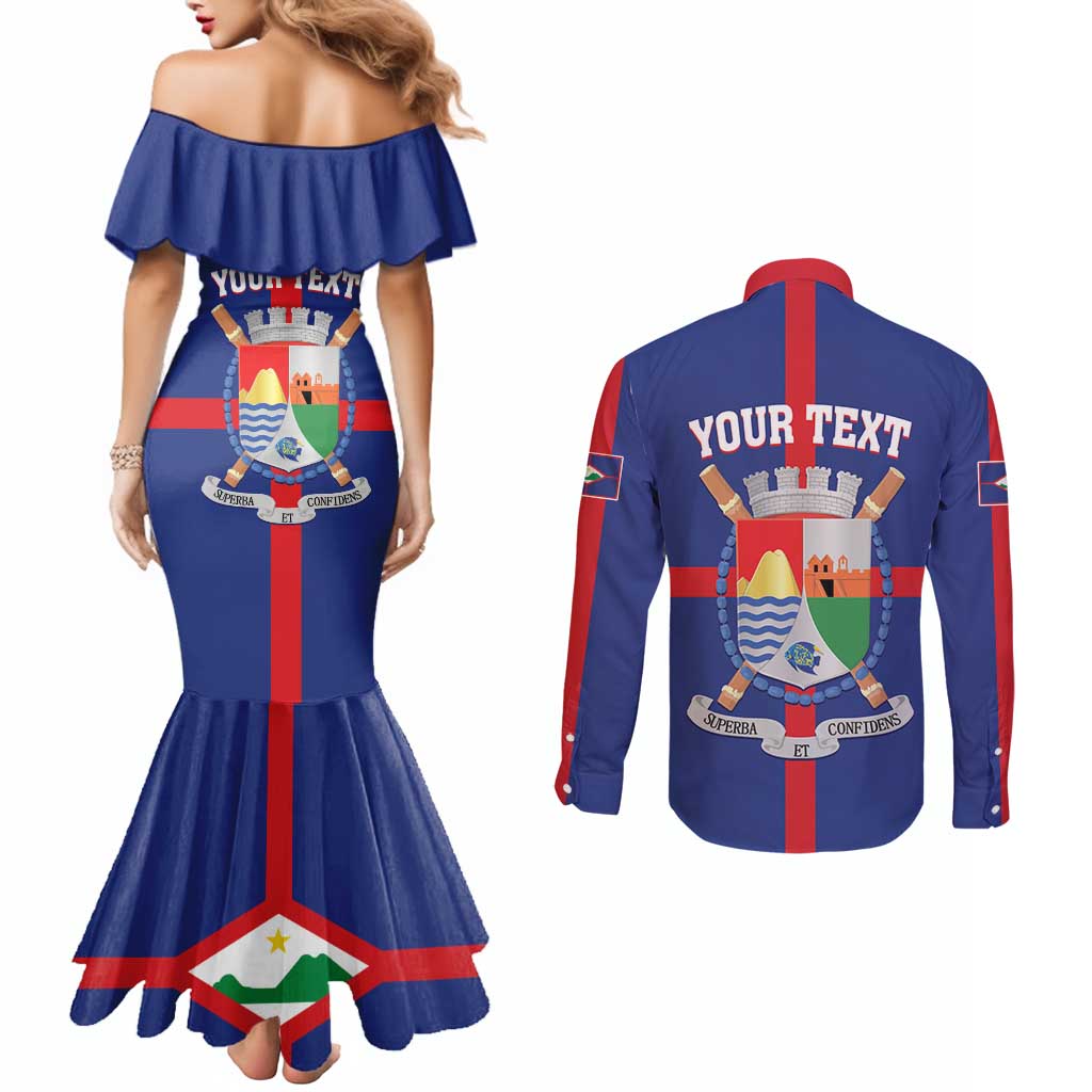 Personalized Sint Eustatius Couples Matching Mermaid Dress and Long Sleeve Button Shirt Statia Superba et Confidens