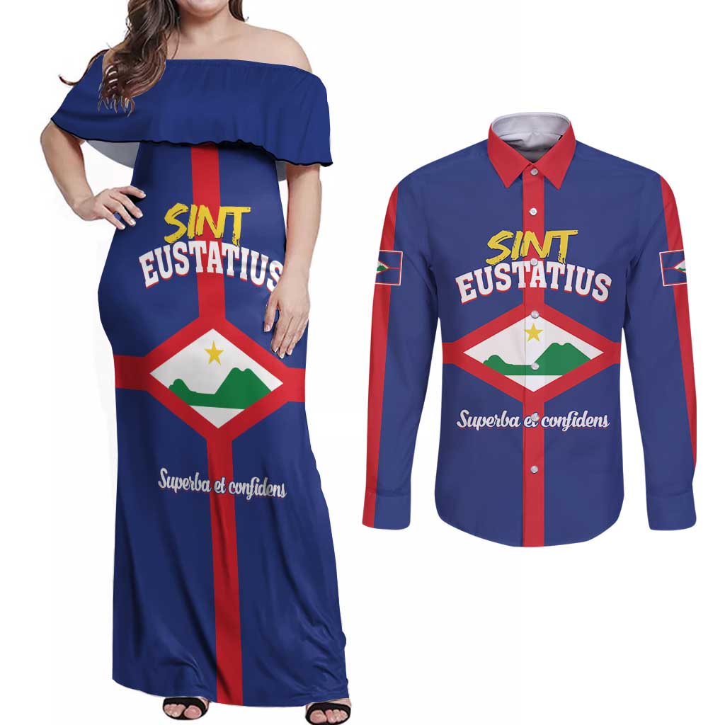 Personalized Sint Eustatius Couples Matching Off Shoulder Maxi Dress and Long Sleeve Button Shirt Statia Superba et Confidens
