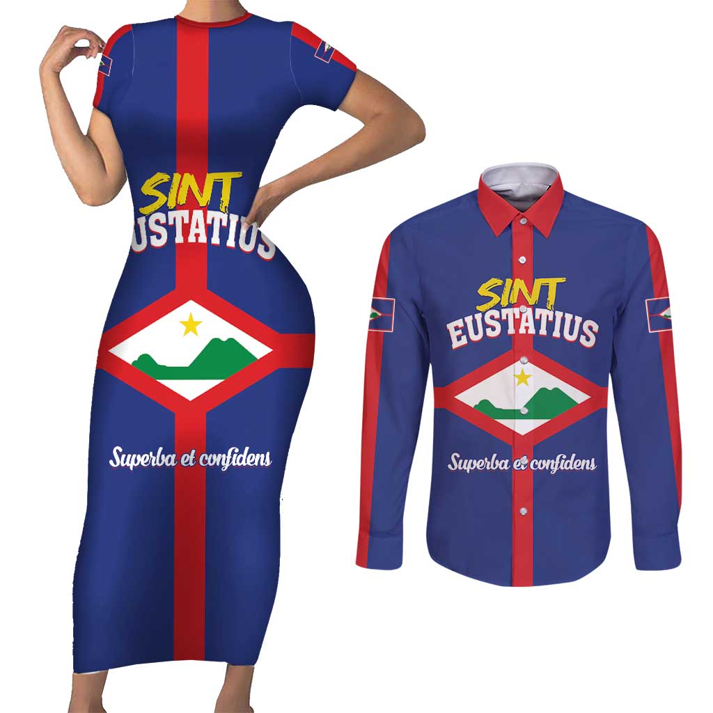 Personalized Sint Eustatius Couples Matching Short Sleeve Bodycon Dress and Long Sleeve Button Shirt Statia Superba et Confidens