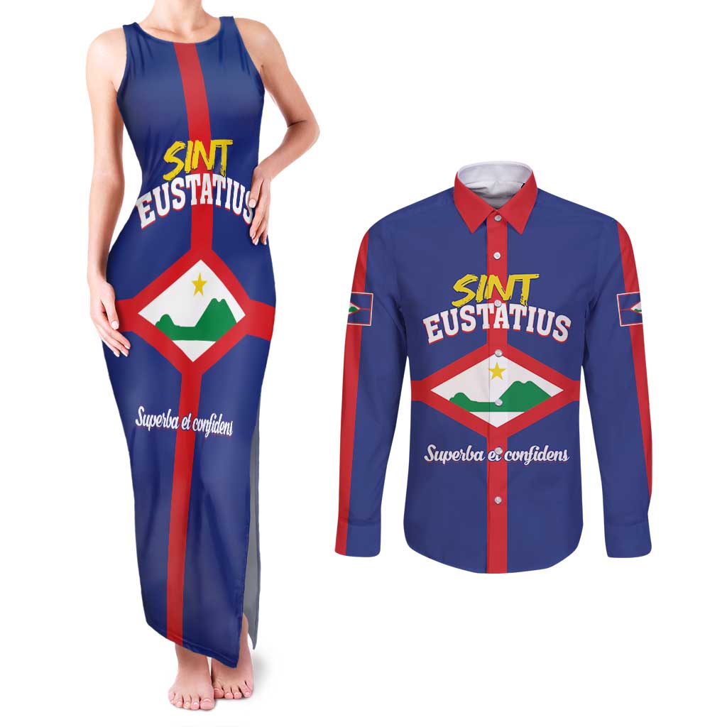 Personalized Sint Eustatius Couples Matching Tank Maxi Dress and Long Sleeve Button Shirt Statia Superba et Confidens