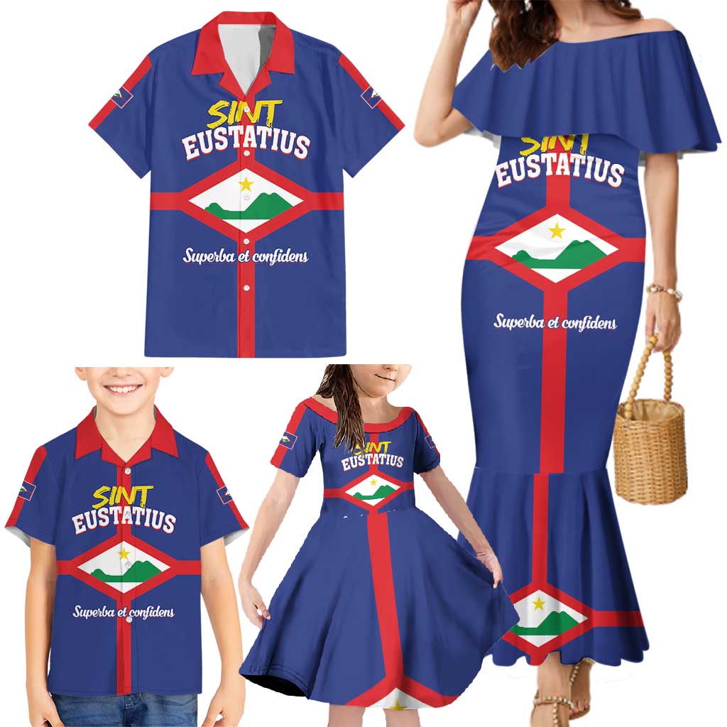 Personalized Sint Eustatius Family Matching Mermaid Dress and Hawaiian Shirt Statia Superba et Confidens - Wonder Print Shop