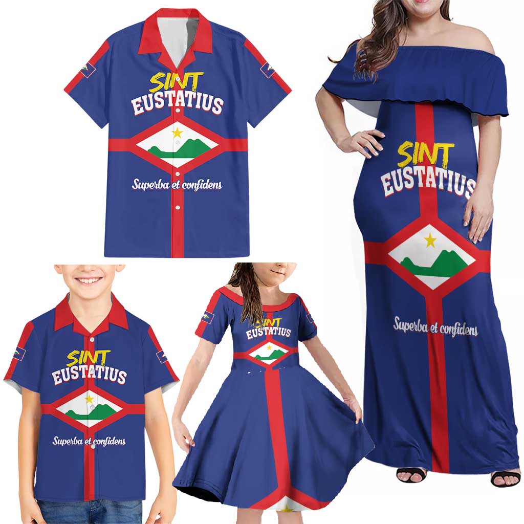 Personalized Sint Eustatius Family Matching Off Shoulder Maxi Dress and Hawaiian Shirt Statia Superba et Confidens - Wonder Print Shop