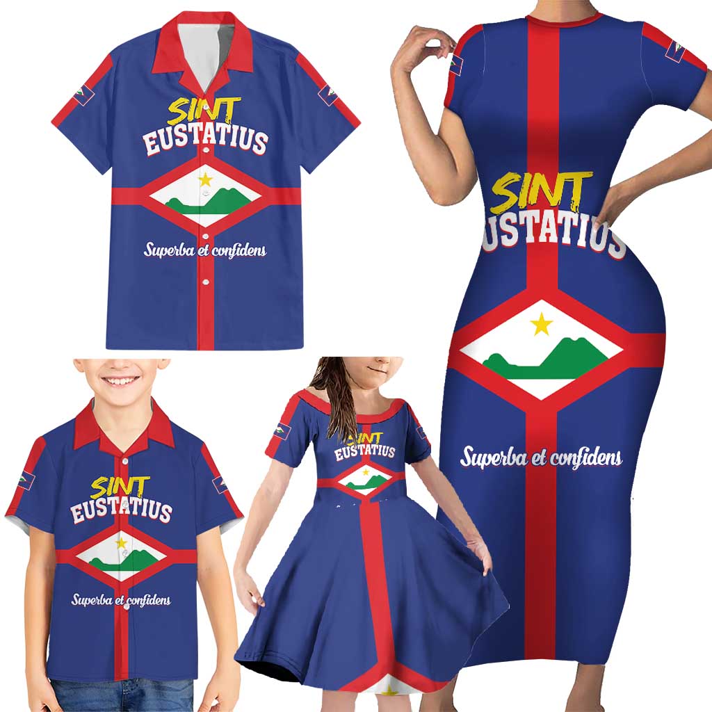 Personalized Sint Eustatius Family Matching Short Sleeve Bodycon Dress and Hawaiian Shirt Statia Superba et Confidens - Wonder Print Shop