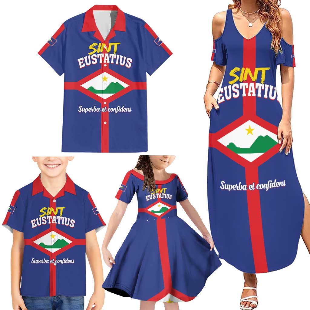 Personalized Sint Eustatius Family Matching Summer Maxi Dress and Hawaiian Shirt Statia Superba et Confidens - Wonder Print Shop