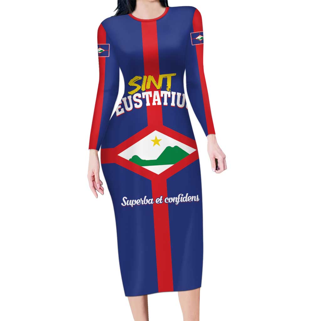 Personalized Sint Eustatius Long Sleeve Bodycon Dress Statia Superba et Confidens - Wonder Print Shop