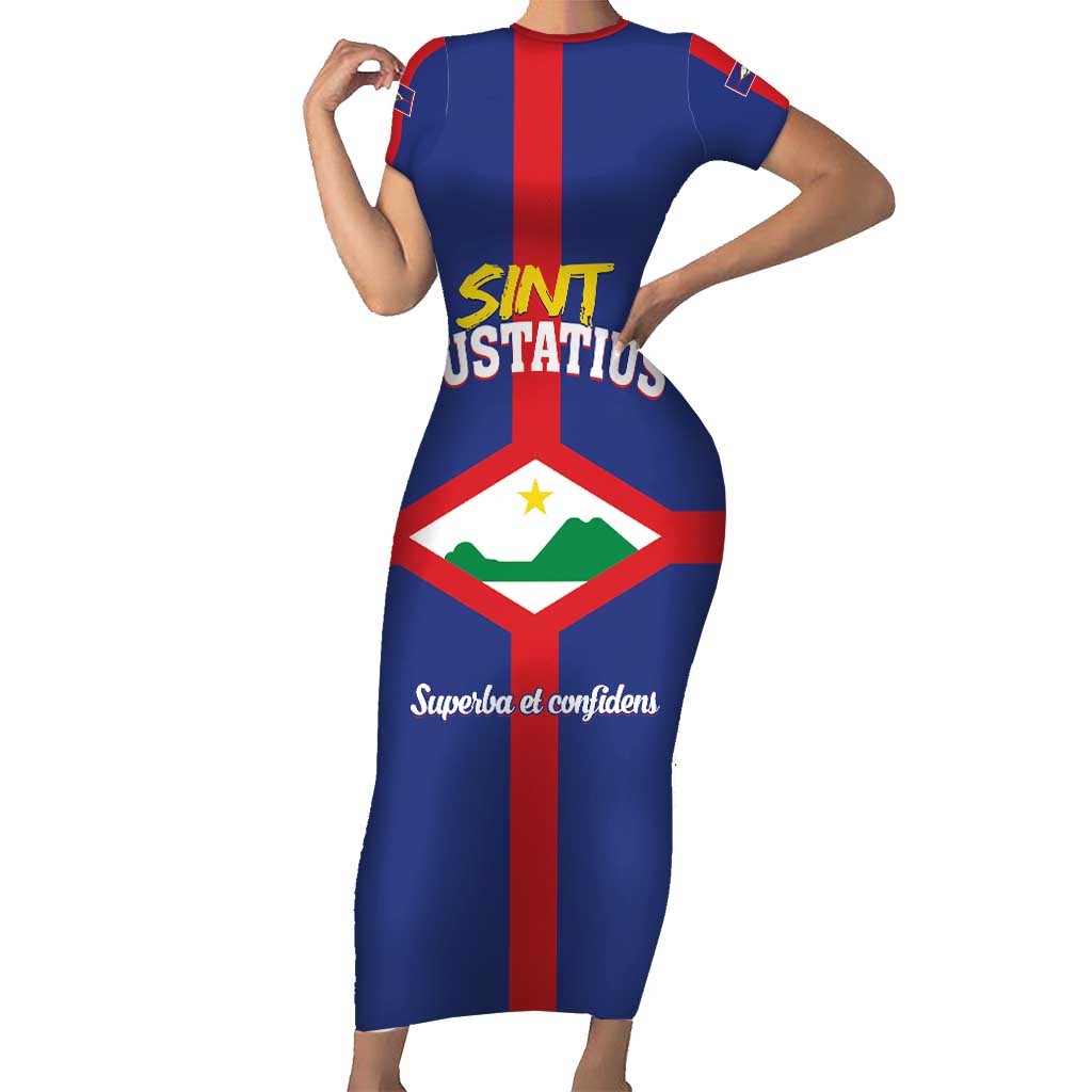 Personalized Sint Eustatius Short Sleeve Bodycon Dress Statia Superba et Confidens - Wonder Print Shop
