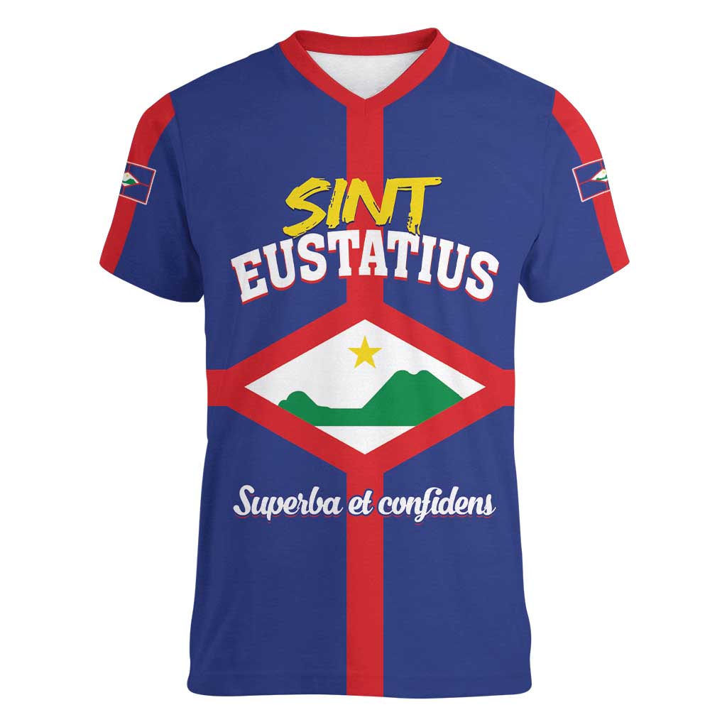 Personalized Sint Eustatius Women V-Neck T-Shirt Statia Superba et Confidens - Wonder Print Shop