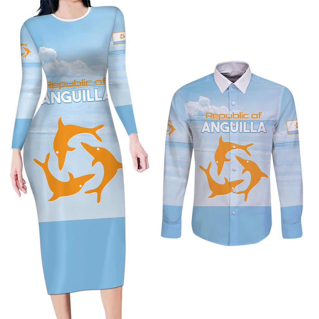 Personalized Republic of Anguilla Couples Matching Long Sleeve Bodycon Dress and Long Sleeve Button Shirt Strength and Endurance