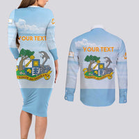 Personalized Republic of Anguilla Couples Matching Long Sleeve Bodycon Dress and Long Sleeve Button Shirt Strength and Endurance