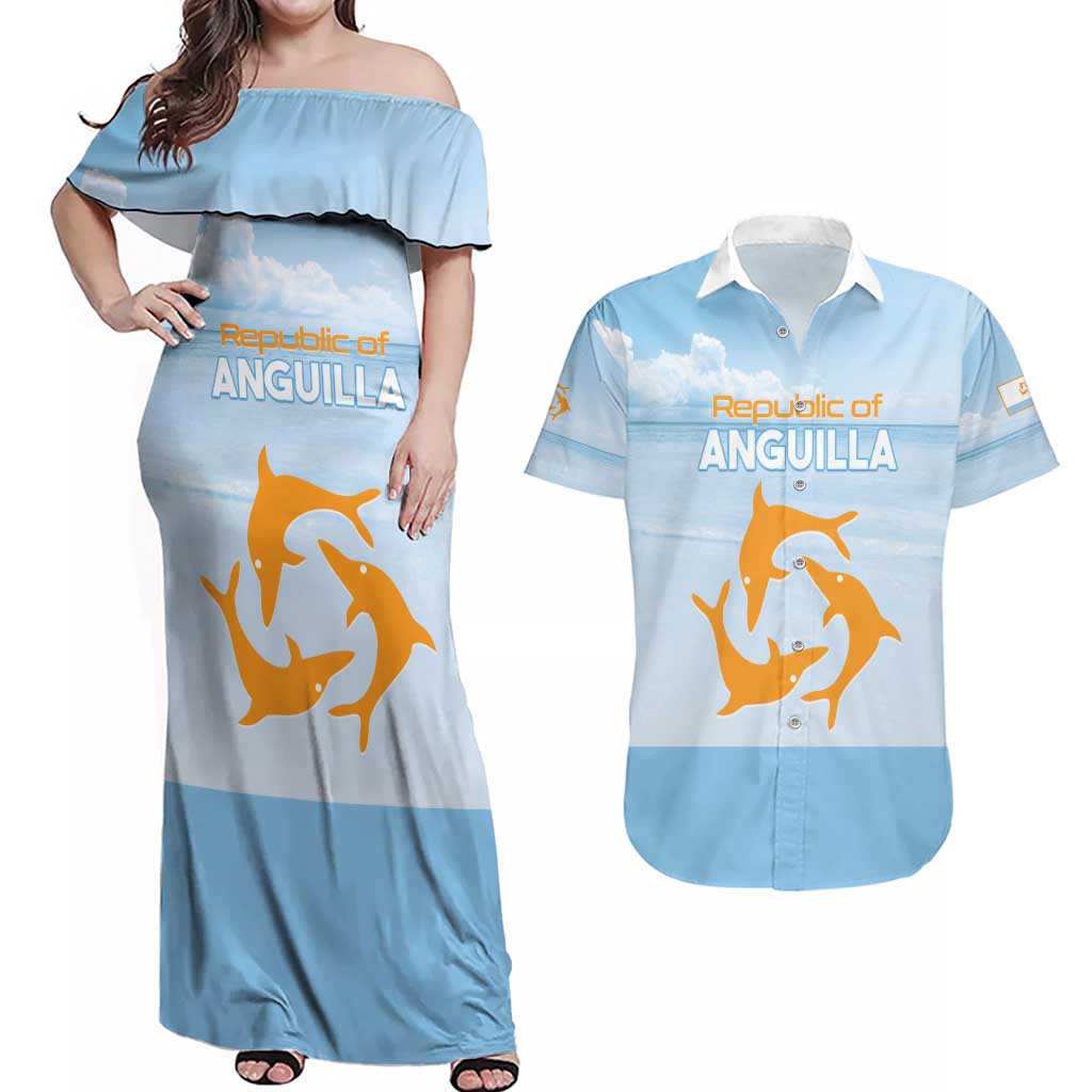 Personalized Republic of Anguilla Couples Matching Off Shoulder Maxi Dress and Hawaiian Shirt Strength and Endurance