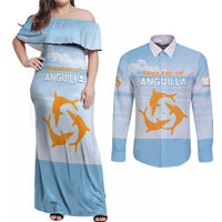Personalized Republic of Anguilla Couples Matching Off Shoulder Maxi Dress and Long Sleeve Button Shirt Strength and Endurance