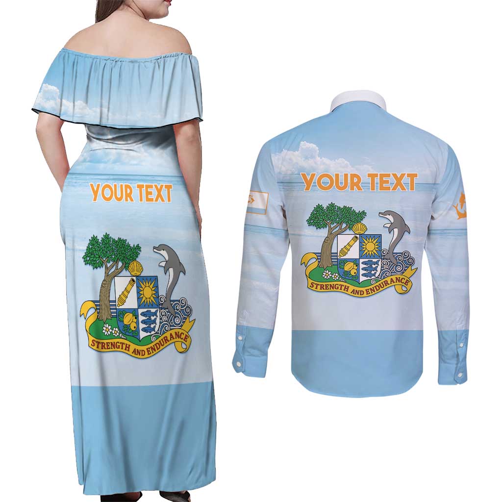 Personalized Republic of Anguilla Couples Matching Off Shoulder Maxi Dress and Long Sleeve Button Shirt Strength and Endurance
