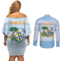 Personalized Republic of Anguilla Couples Matching Off Shoulder Short Dress and Long Sleeve Button Shirt Strength and Endurance