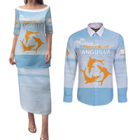 Personalized Republic of Anguilla Couples Matching Puletasi and Long Sleeve Button Shirt Strength and Endurance