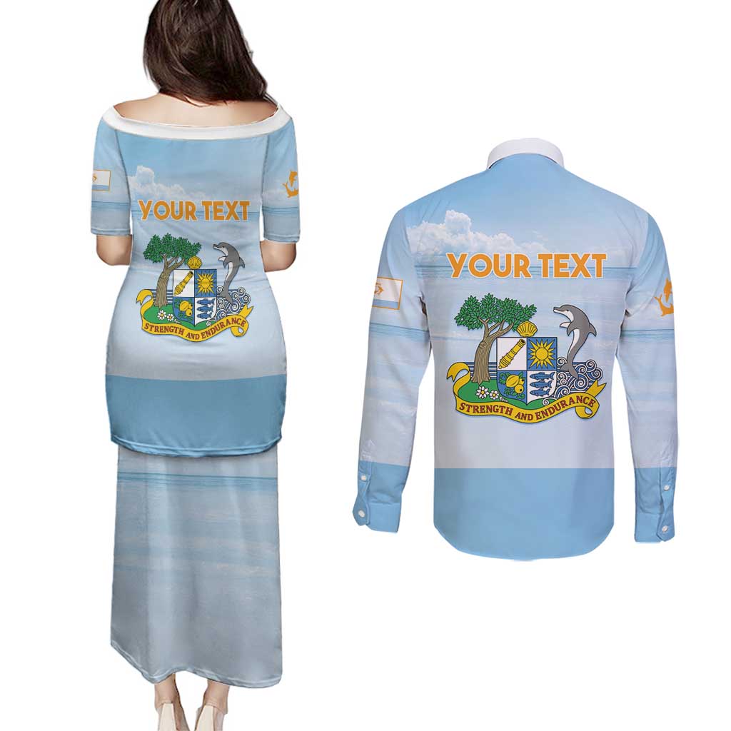Personalized Republic of Anguilla Couples Matching Puletasi and Long Sleeve Button Shirt Strength and Endurance