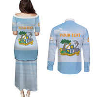 Personalized Republic of Anguilla Couples Matching Puletasi and Long Sleeve Button Shirt Strength and Endurance