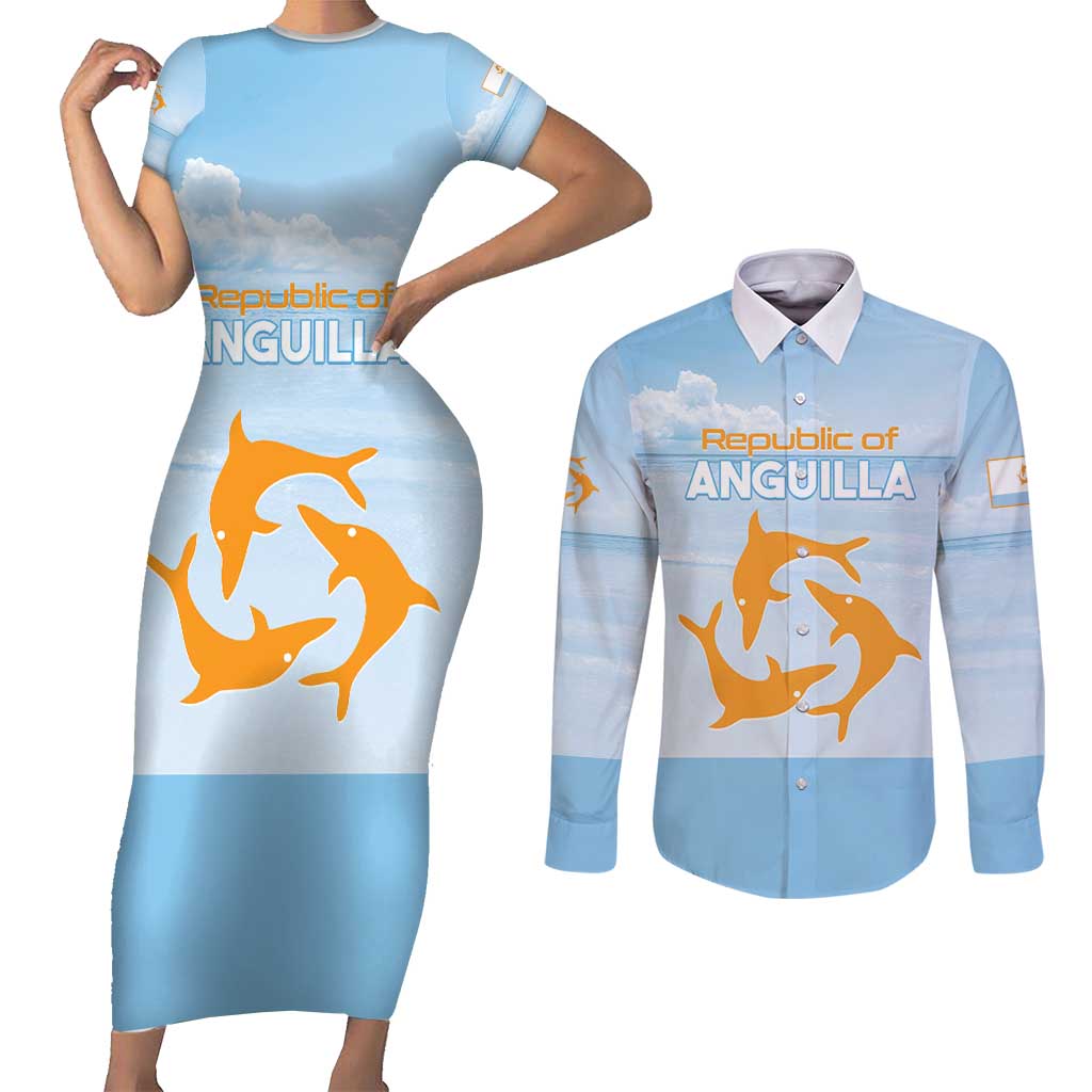 Personalized Republic of Anguilla Couples Matching Short Sleeve Bodycon Dress and Long Sleeve Button Shirt Strength and Endurance