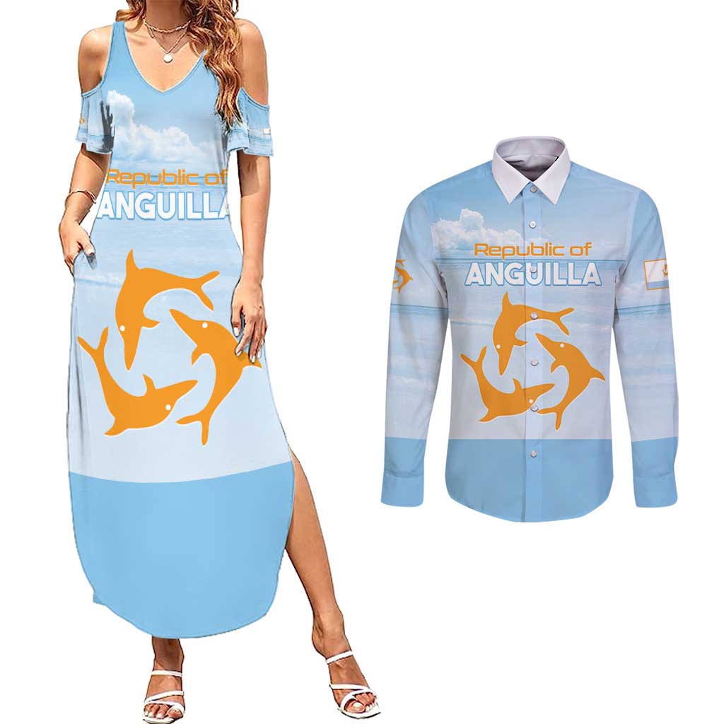 Personalized Republic of Anguilla Couples Matching Summer Maxi Dress and Long Sleeve Button Shirt Strength and Endurance