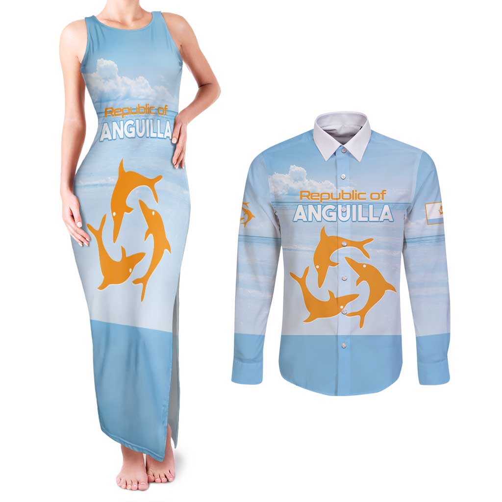 Personalized Republic of Anguilla Couples Matching Tank Maxi Dress and Long Sleeve Button Shirt Strength and Endurance
