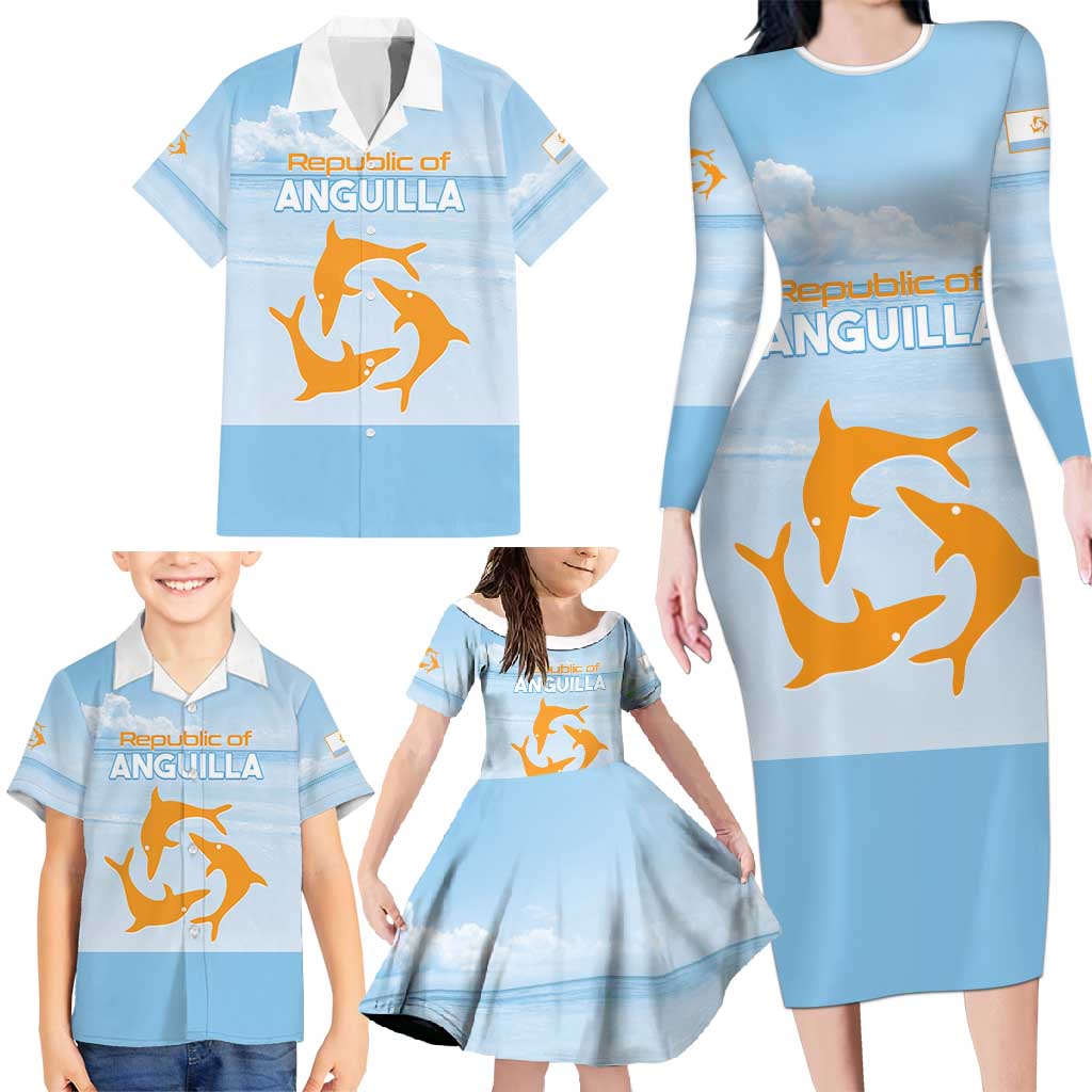 Personalized Republic of Anguilla Family Matching Long Sleeve Bodycon Dress and Hawaiian Shirt Strength and Endurance - Wonder Print Shop