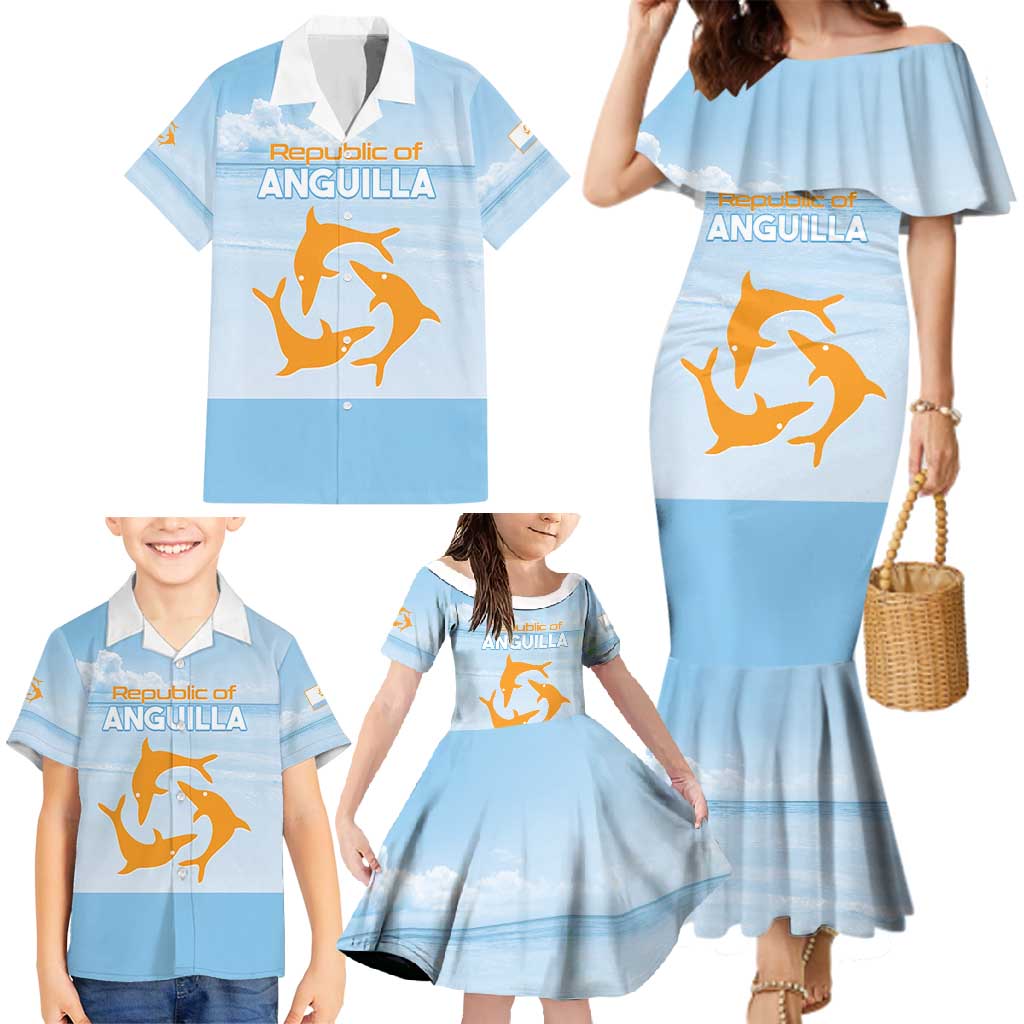 Personalized Republic of Anguilla Family Matching Mermaid Dress and Hawaiian Shirt Strength and Endurance - Wonder Print Shop