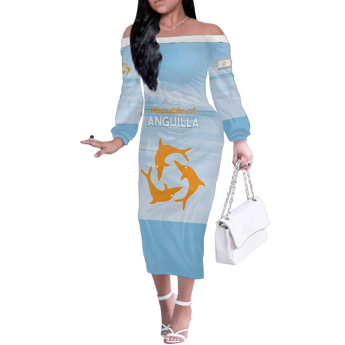 Personalized Republic of Anguilla Family Matching Off The Shoulder Long Sleeve Dress and Hawaiian Shirt Strength and Endurance