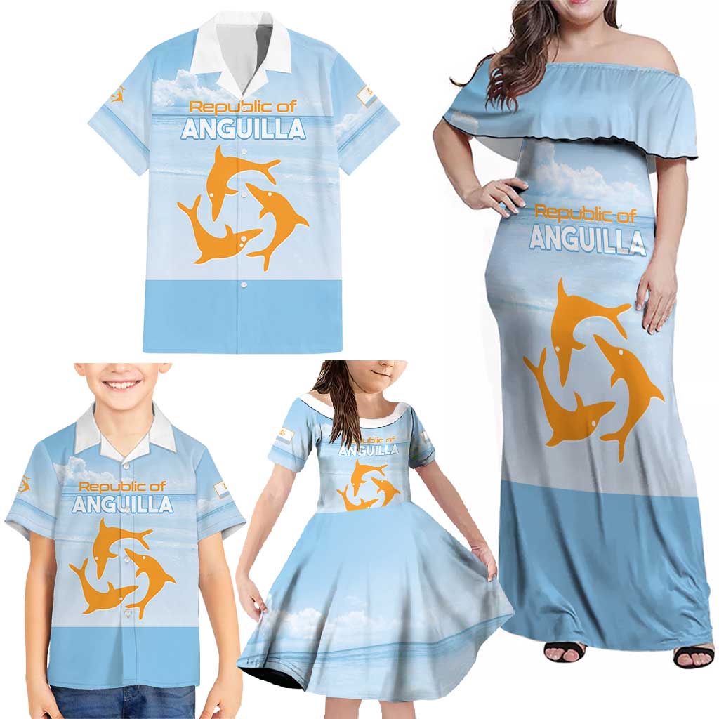 Personalized Republic of Anguilla Family Matching Off Shoulder Maxi Dress and Hawaiian Shirt Strength and Endurance - Wonder Print Shop
