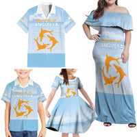 Personalized Republic of Anguilla Family Matching Off Shoulder Maxi Dress and Hawaiian Shirt Strength and Endurance - Wonder Print Shop