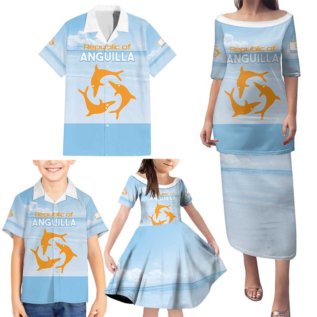 Personalized Republic of Anguilla Family Matching Puletasi and Hawaiian Shirt Strength and Endurance