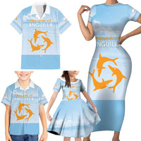 Personalized Republic of Anguilla Family Matching Short Sleeve Bodycon Dress and Hawaiian Shirt Strength and Endurance - Wonder Print Shop