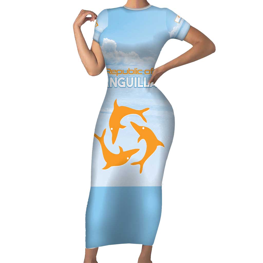 Personalized Republic of Anguilla Family Matching Short Sleeve Bodycon Dress and Hawaiian Shirt Strength and Endurance - Wonder Print Shop