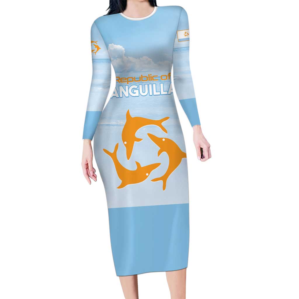 Personalized Republic of Anguilla Long Sleeve Bodycon Dress Strength and Endurance - Wonder Print Shop