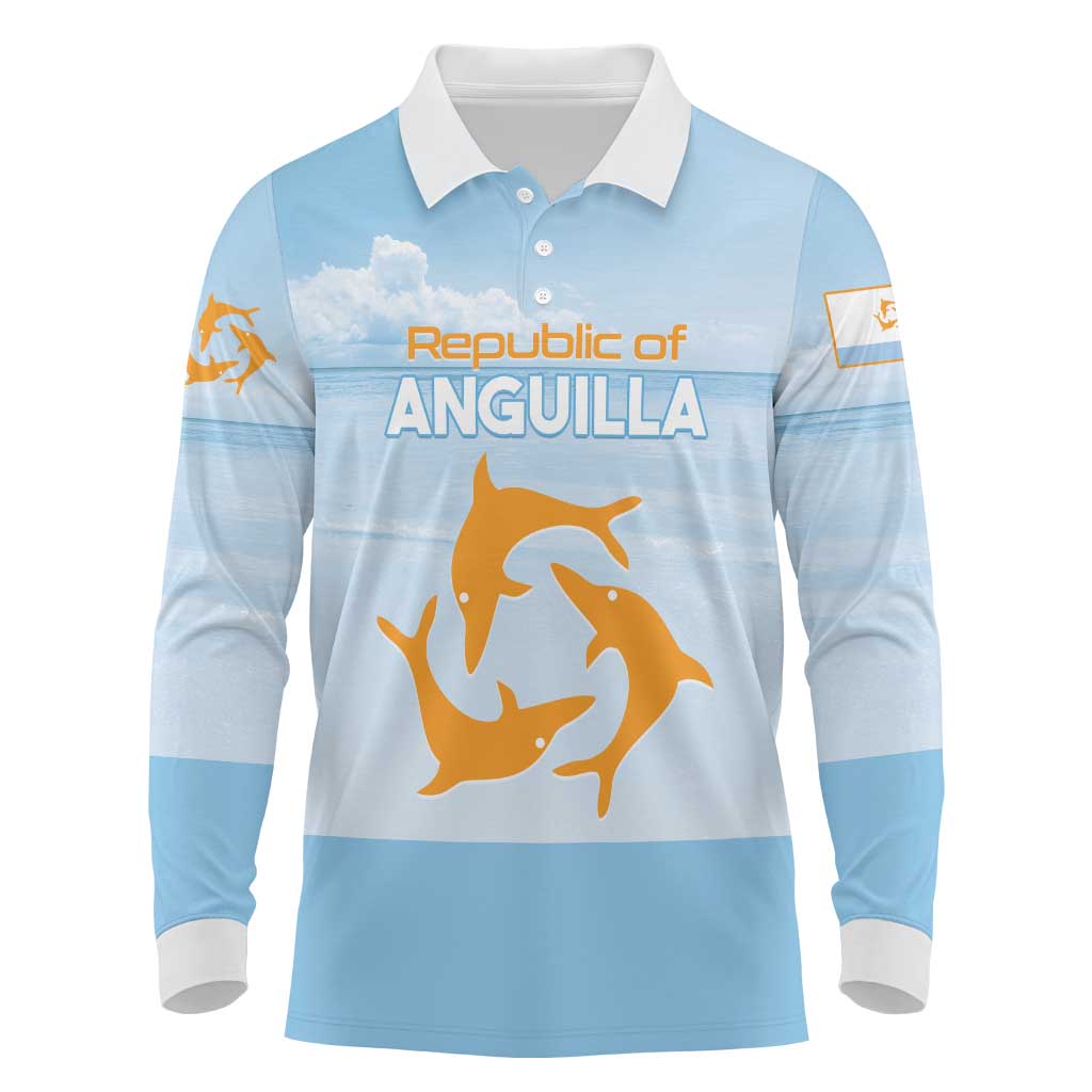 Personalized Republic of Anguilla Long Sleeve Polo Shirt Strength and Endurance - Wonder Print Shop