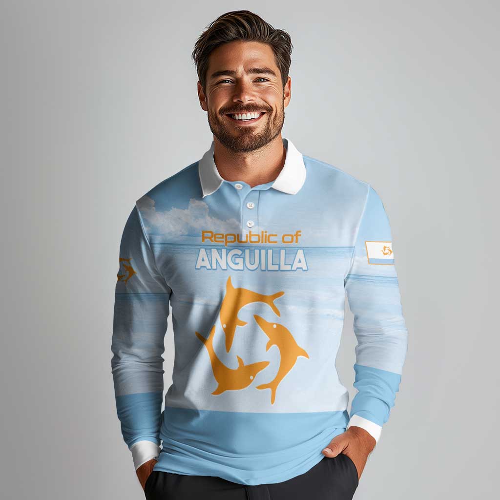 Personalized Republic of Anguilla Long Sleeve Polo Shirt Strength and Endurance - Wonder Print Shop