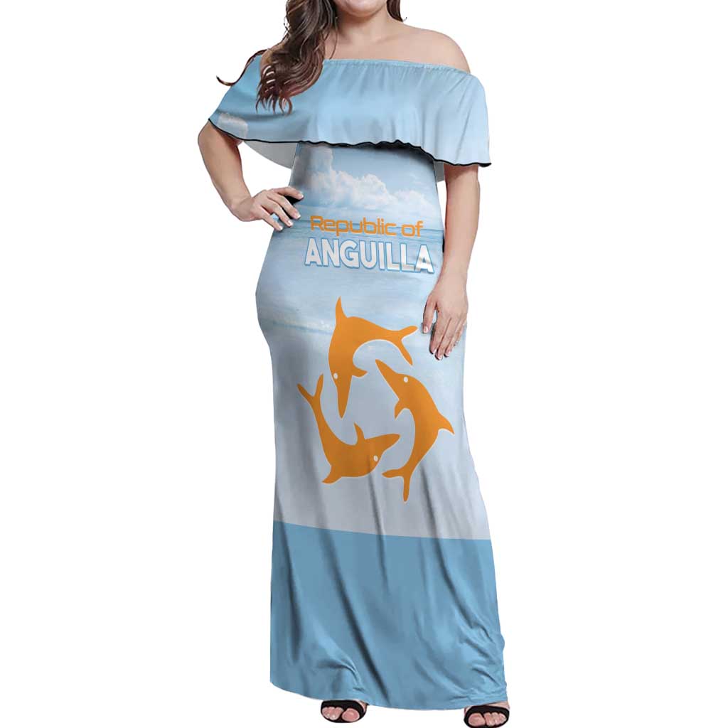 Personalized Republic of Anguilla Off Shoulder Maxi Dress Strength and Endurance - Wonder Print Shop