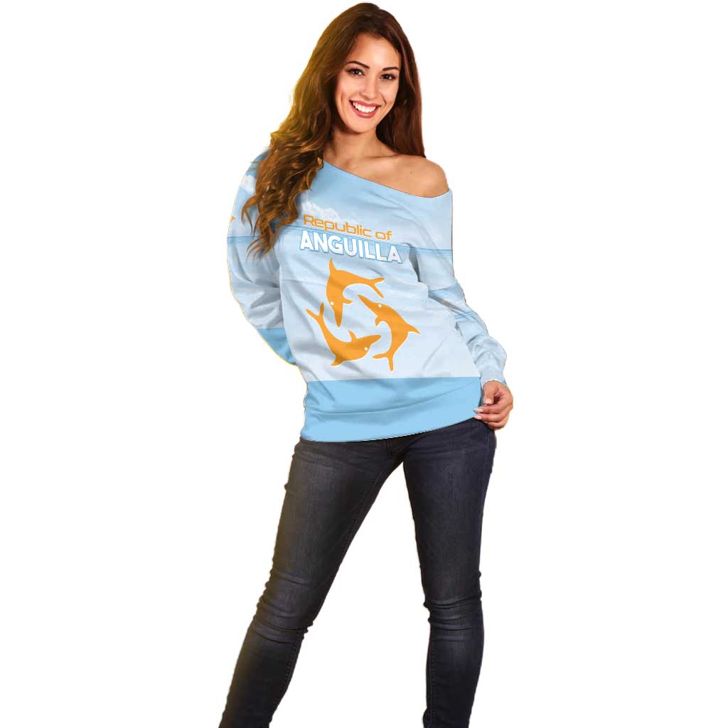 Personalized Republic of Anguilla Off Shoulder Sweater Strength and Endurance - Wonder Print Shop