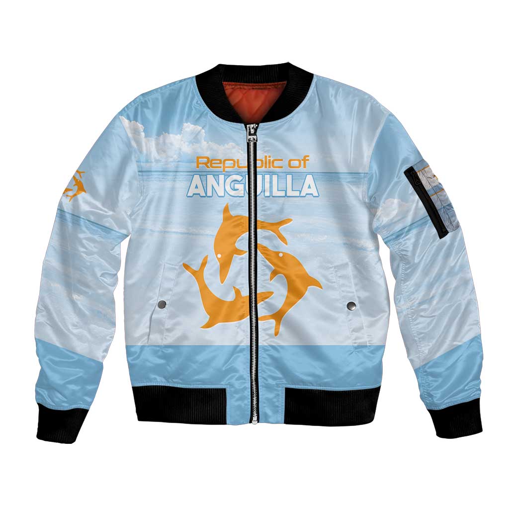 Personalized Republic of Anguilla Sleeve Zip Bomber Jacket Strength and Endurance - Wonder Print Shop