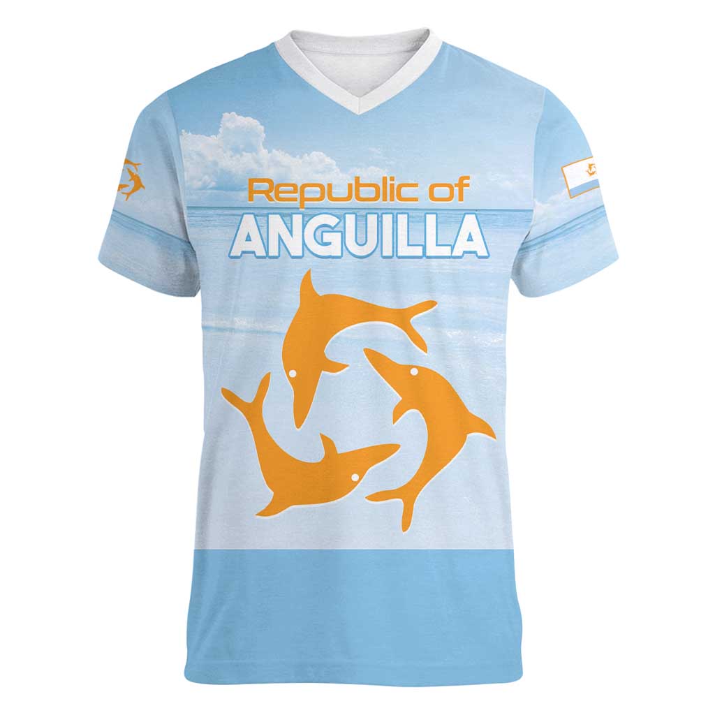 Personalized Republic of Anguilla Women V-Neck T-Shirt Strength and Endurance - Wonder Print Shop