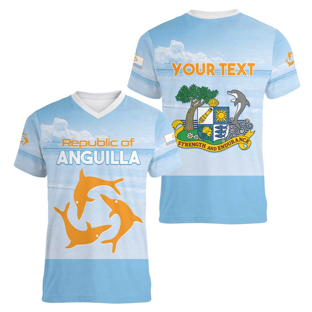 Personalized Republic of Anguilla Women V-Neck T-Shirt Strength and Endurance - Wonder Print Shop