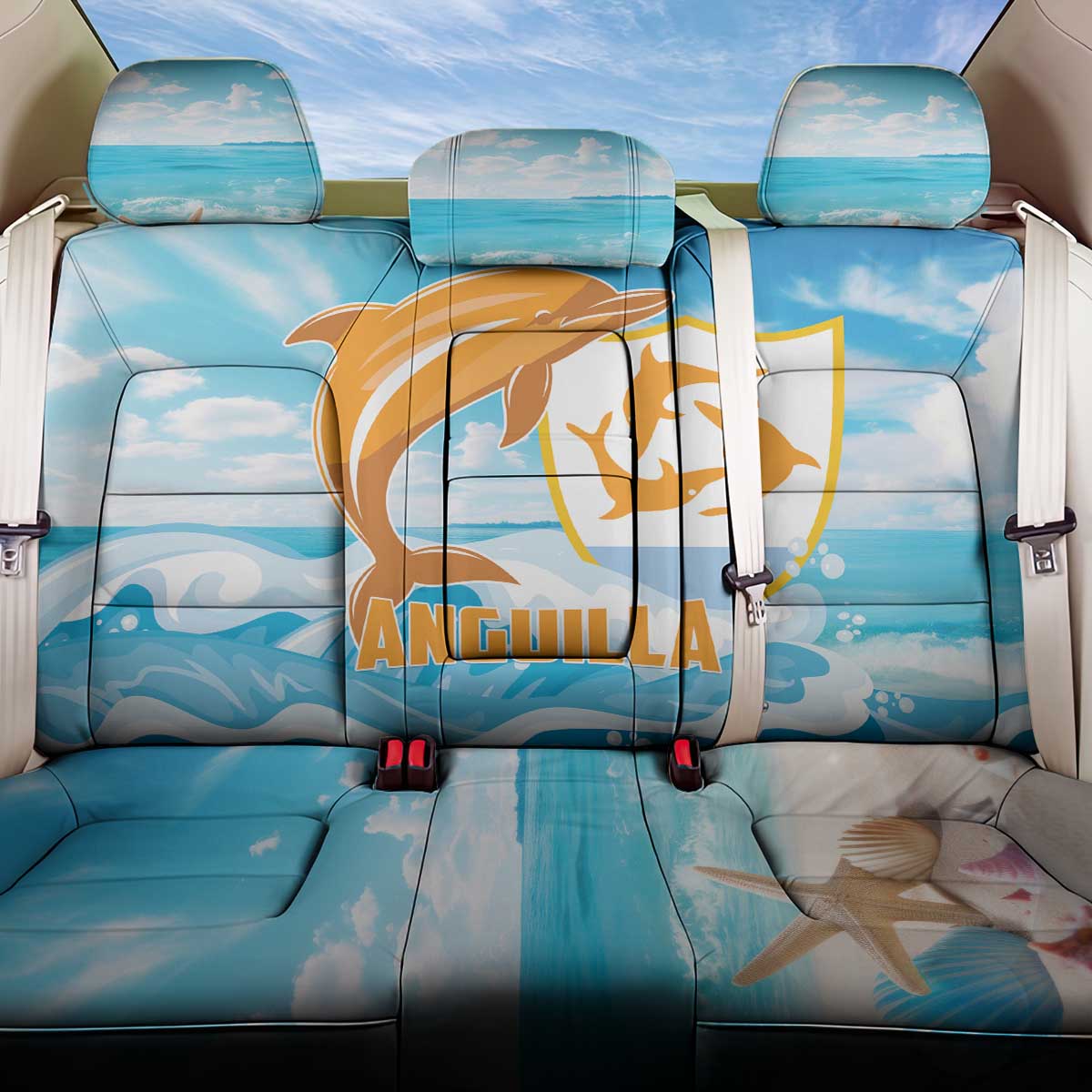 Anguilla Back Car Seat Cover Three Orange Gold Natural Dolphins - Wonder Print Shop