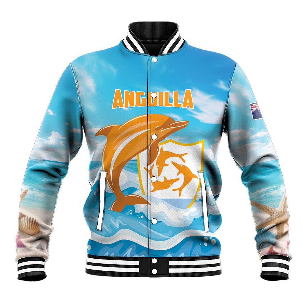 Personalized Anguilla Baseball Jacket Three Orange Gold Natural Dolphins - Wonder Print Shop