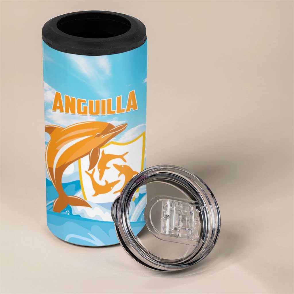Personalized Anguilla 4 in 1 Can Cooler Tumbler Three Orange Gold Natural Dolphins