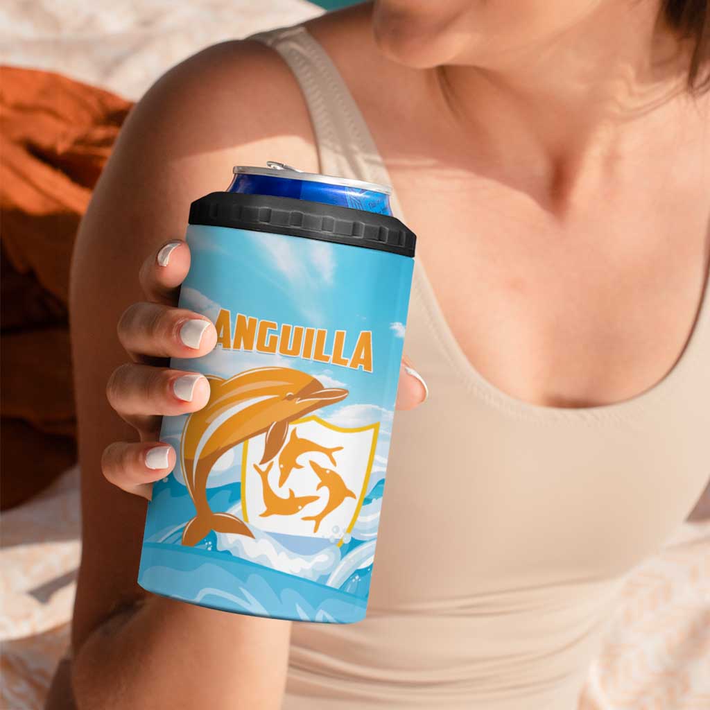 Personalized Anguilla 4 in 1 Can Cooler Tumbler Three Orange Gold Natural Dolphins