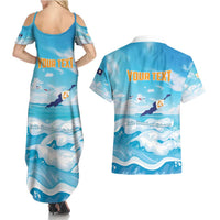 Personalized Anguilla Couples Matching Summer Maxi Dress and Hawaiian Shirt Three Orange Gold Natural Dolphins
