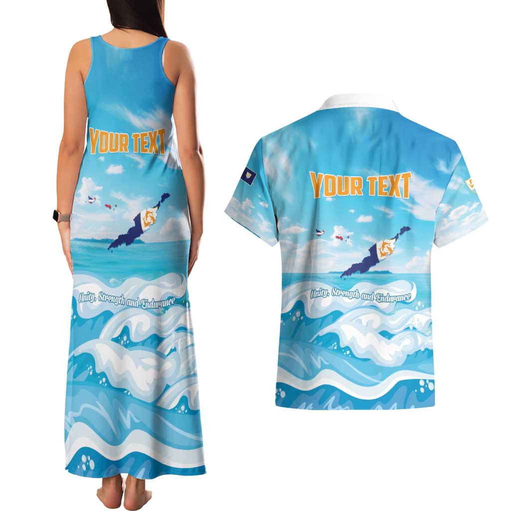 Personalized Anguilla Couples Matching Tank Maxi Dress and Hawaiian Shirt Three Orange Gold Natural Dolphins